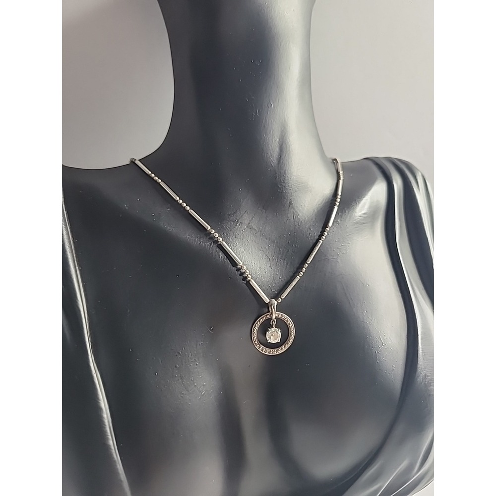 925 Sterling Silver Circle Pendant Necklace Clear CZ Drop Station Chain Vintage - Picture 2 of 10